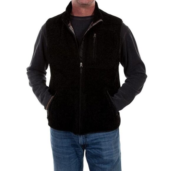 Scully Reversible Black Sherpa to Quilted Plaid Western Zip Vest Jacket - Picture 1 of 9